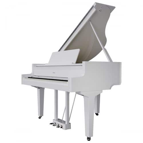 Piano roland gp9 vu de trois quarts en blanc
